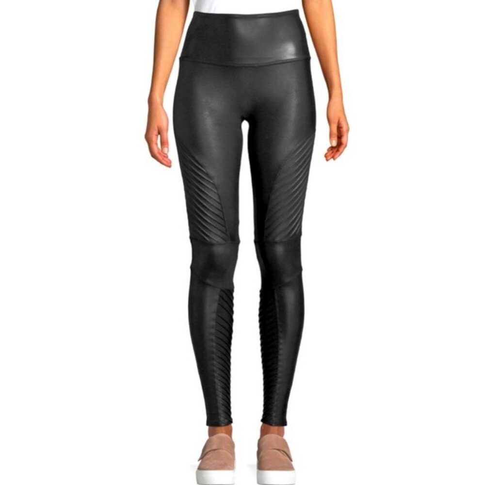Spanx Faux Leather Moto Leggings High Rise Compression Gunmetal Gray Size M